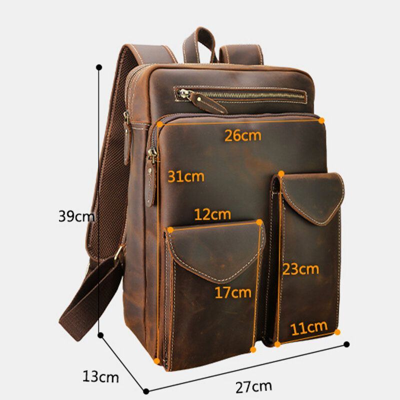 Herren Echtes Leder Große Kapazität Retro Casual Fashion 14 Zoll Laptoptasche Reisetasche Business Rucksack