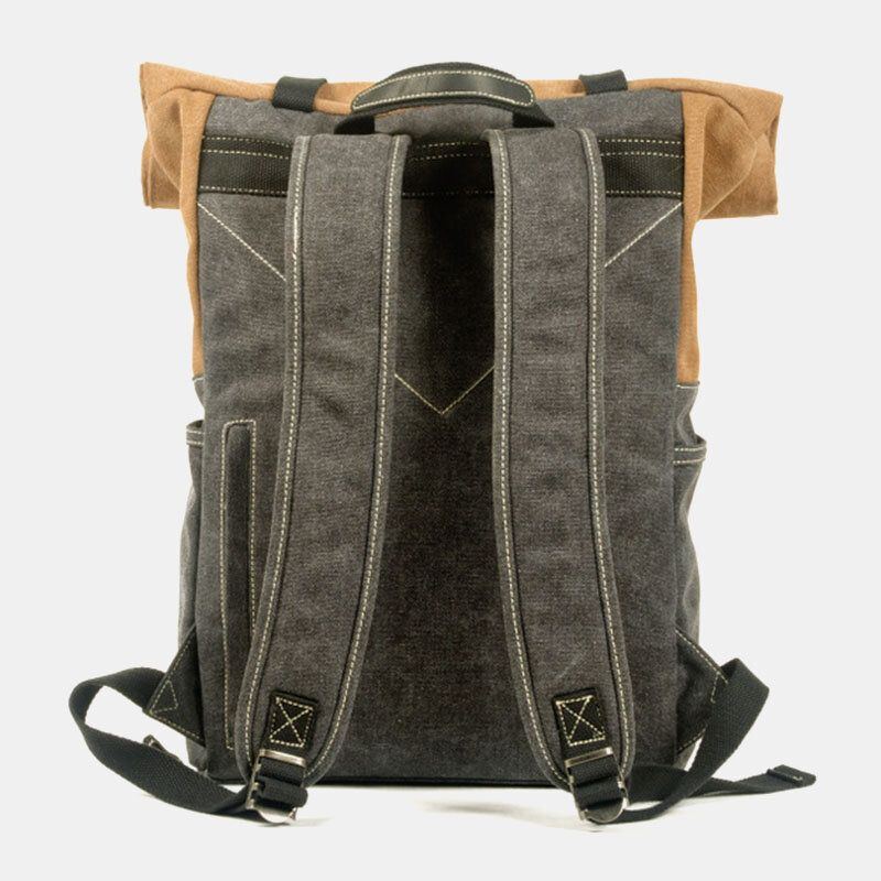 Herren Echtes Leder Rindsleder Und Canvas Patchwork Outdoor Wasserdicht Anti Diebstahl Wandern 14 Zoll Laptop Rucksack