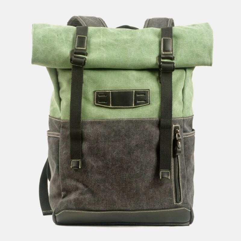 Herren Echtes Leder Rindsleder Und Canvas Patchwork Outdoor Wasserdicht Anti Diebstahl Wandern 14 Zoll Laptop Rucksack