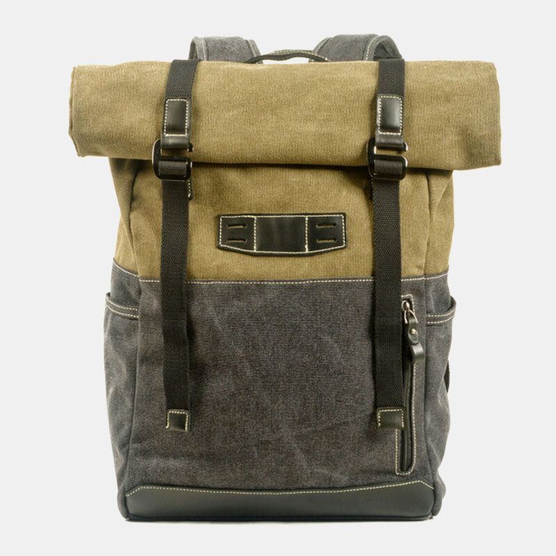 Herren Echtes Leder Rindsleder Und Canvas Patchwork Outdoor Wasserdicht Anti Diebstahl Wandern 14 Zoll Laptop Rucksack