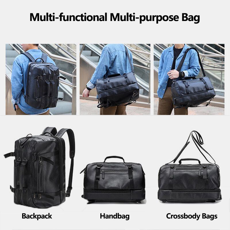 Herren Mehrzweck Pu Leder Rucksack 15.6 Zoll Große Kapazität Multi Pocket Laptop Tasche Handtasche Umhängetaschen