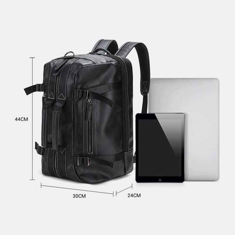 Herren Mehrzweck Pu Leder Rucksack 15.6 Zoll Große Kapazität Multi Pocket Laptop Tasche Handtasche Umhängetaschen