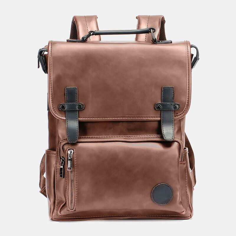 Herren Pu Leder Große Kapazität Multi Pocket Reiserucksack Studententasche Laptoptasche