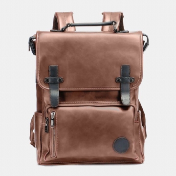 Herren Pu Leder Große Kapazität Multi Pocket Reiserucksack Studententasche Laptoptasche