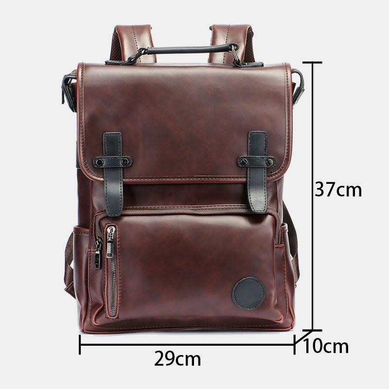 Herren Pu Leder Große Kapazität Multi Pocket Reiserucksack Studententasche Laptoptasche