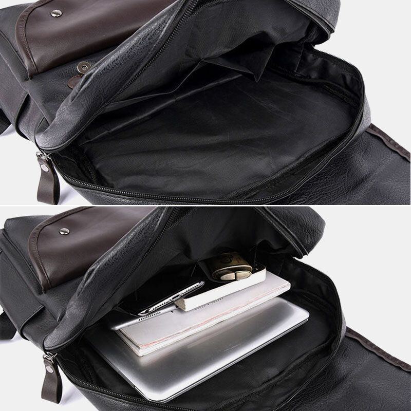 Herren Pu Leder Haspe Große Kapazität Rucksack Wasserdichte 15.6 Zoll Laptoptasche Mit Mehreren Taschen Mode Wilde Reisetasche