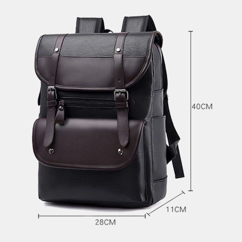 Herren Pu Leder Haspe Große Kapazität Rucksack Wasserdichte 15.6 Zoll Laptoptasche Mit Mehreren Taschen Mode Wilde Reisetasche