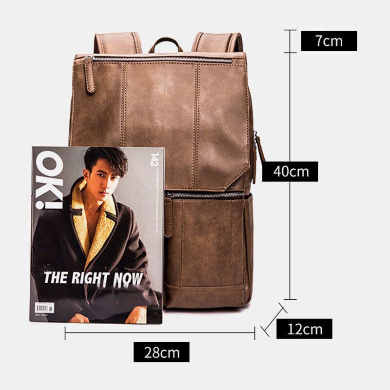 Herren Pu Leder Retro Business Casual Style Große Kapazität 14 Zoll Laptoptasche Student Schultasche Reiserucksack