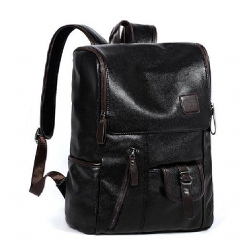 Herren Pu Leder Solide Vintage Große Kapazität Rucksack Usb Lade Umhängetasche