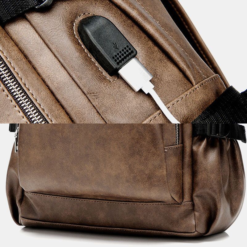 Herren Pu Leder Usb Aufladung Business Casual Wasserdichte 14 Zoll Laptoptasche Studentenschultasche Verstellbarer Rucksack