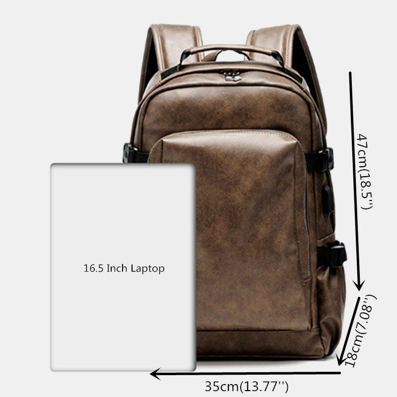 Herren Pu Leder Usb Aufladung Business Casual Wasserdichte 14 Zoll Laptoptasche Studentenschultasche Verstellbarer Rucksack