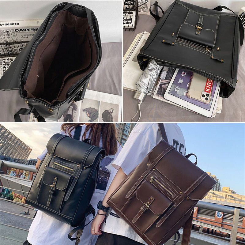 Herren Retro Pu Weiches Leder Große Kapazität Rucksack Wasserdichte Atmungsaktive Fronttasche Design Umhängetasche