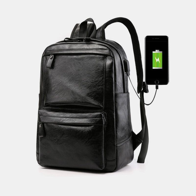 Herren Usb Aufladung Kunstleder Business Retro Große Kapazität Wasserdichter 15.6 Zoll Laptop Rucksack