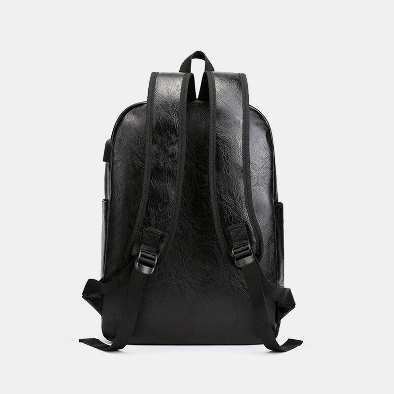 Herren Usb Aufladung Kunstleder Business Retro Große Kapazität Wasserdichter 15.6 Zoll Laptop Rucksack