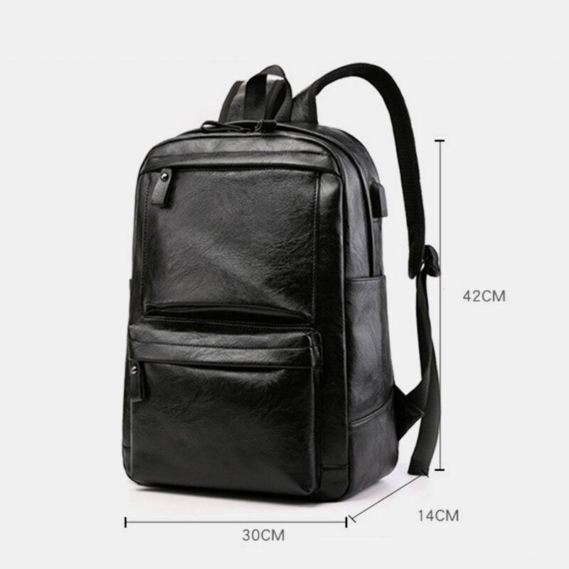 Herren Usb Aufladung Kunstleder Business Retro Große Kapazität Wasserdichter 15.6 Zoll Laptop Rucksack