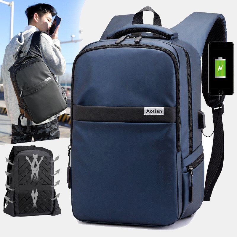 Herren Usb Aufladung Outdoor Nylon Reise Wasserdicht Große Kapazität 13 Zoll Laptoptasche Reisetasche Rucksack