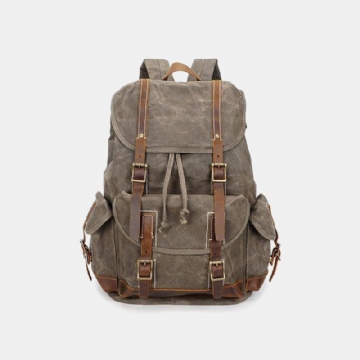 Herren Vintage Canvas Lederrucksack Wasserdichte Reisetasche