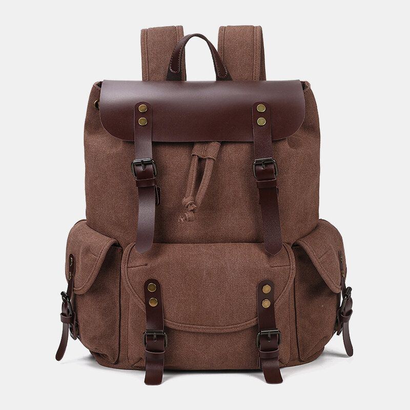 Men Oil Wax Canvas Lässiger Wasserdichter Multi Pocket Rucksack Mit Großer Kapazität 15.6 Zoll Laptoptasche Umhängetasche