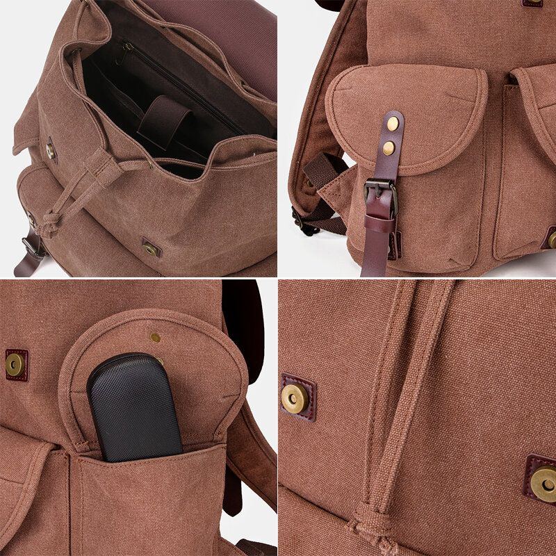 Men Oil Wax Canvas Lässiger Wasserdichter Multi Pocket Rucksack Mit Großer Kapazität 15.6 Zoll Laptoptasche Umhängetasche