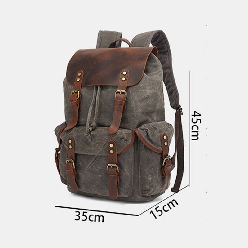 Men Oil Wax Canvas Lässiger Wasserdichter Multi Pocket Rucksack Mit Großer Kapazität 15.6 Zoll Laptoptasche Umhängetasche