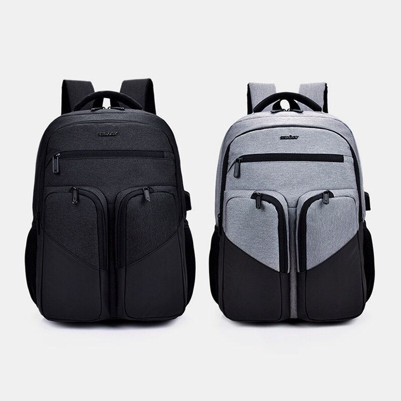 Neu Herren Polyester Wasserdichter Laptop Rucksack Mit Usb Aufladung Lässige Outdoor Reiseschultasche