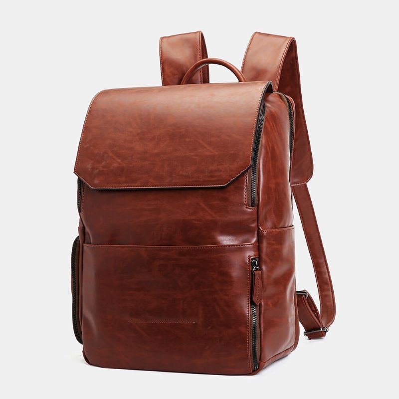 Unisex Multifunktionsrucksack Mit Großer Kapazität Retro Pu Leder Unabhängige Schuhposition 14 Zoll Laptoptasche Mit Mehreren Fächern