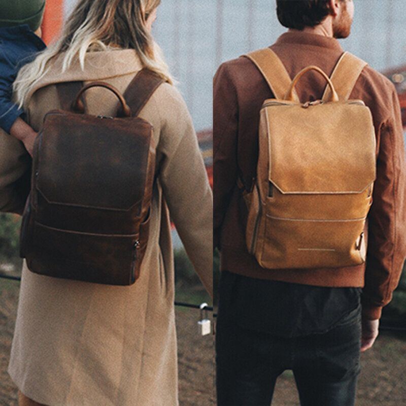 Unisex Multifunktionsrucksack Mit Großer Kapazität Retro Pu Leder Unabhängige Schuhposition 14 Zoll Laptoptasche Mit Mehreren Fächern