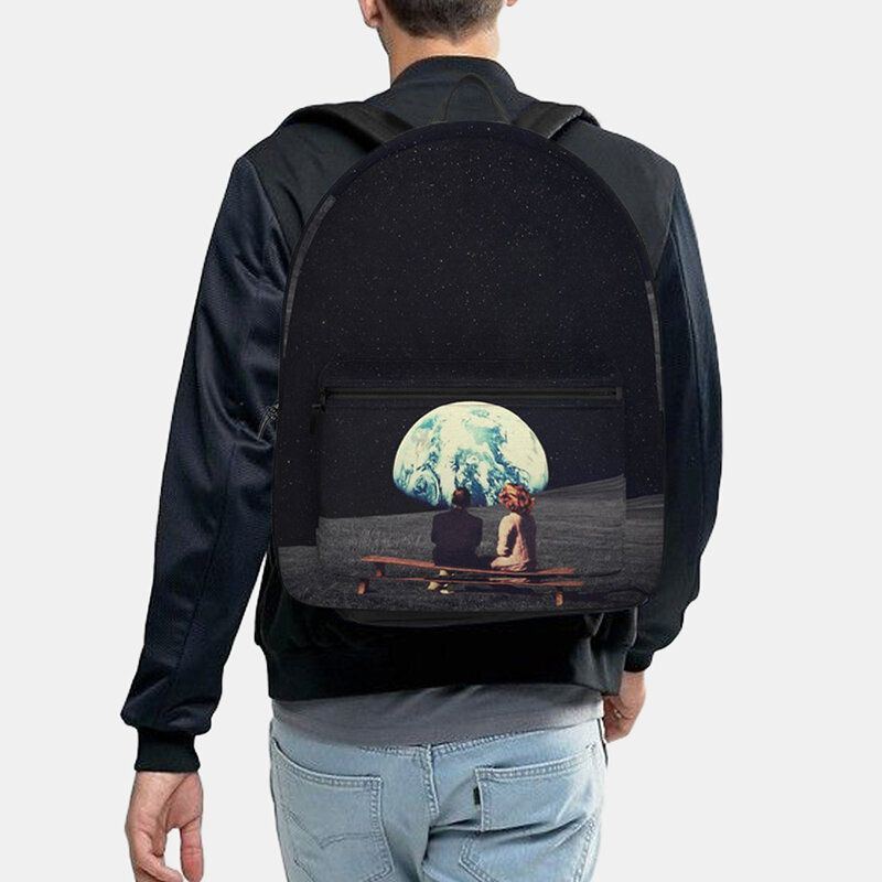 Unisex Oxford Umweltschutz Weltraumplaneten Erde Und Mond Schultaschen Rucksack Für Herren