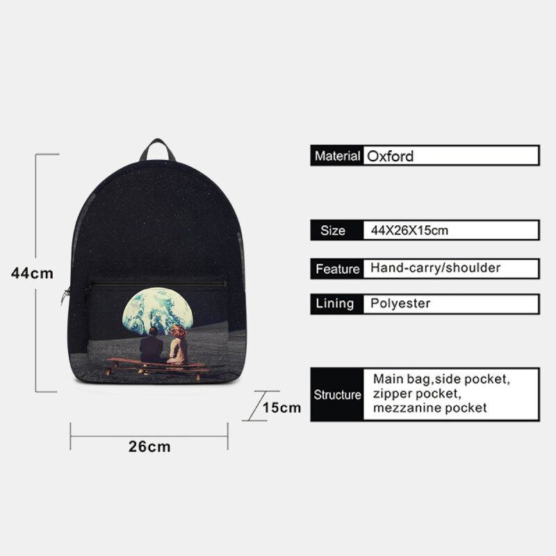 Unisex Oxford Umweltschutz Weltraumplaneten Erde Und Mond Schultaschen Rucksack Für Herren