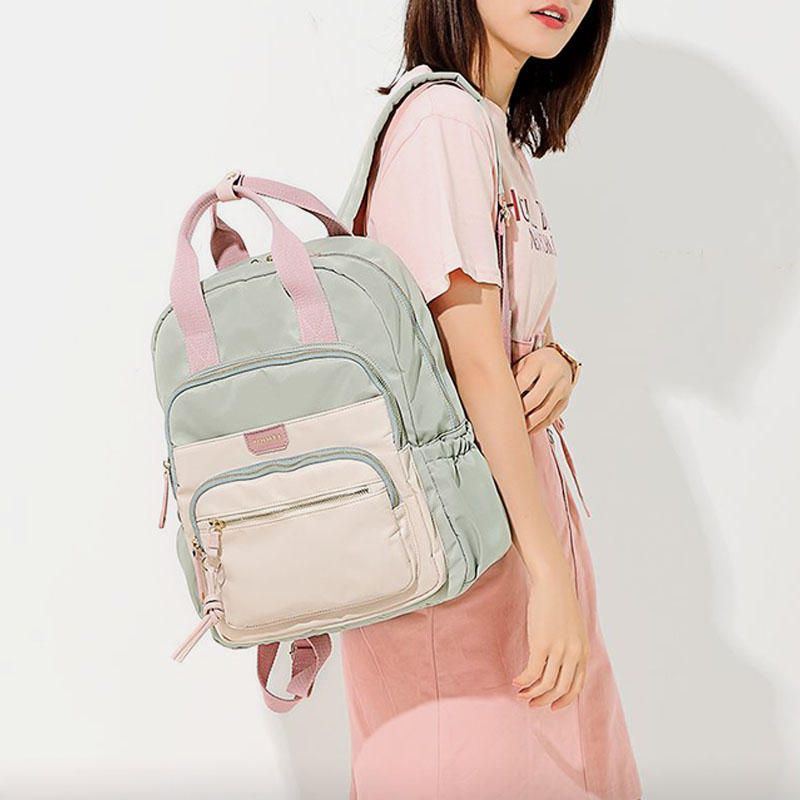 Wasserdichte Damen Multifunktionstasche Aus Nylon Lässiger Patchwork Rucksack