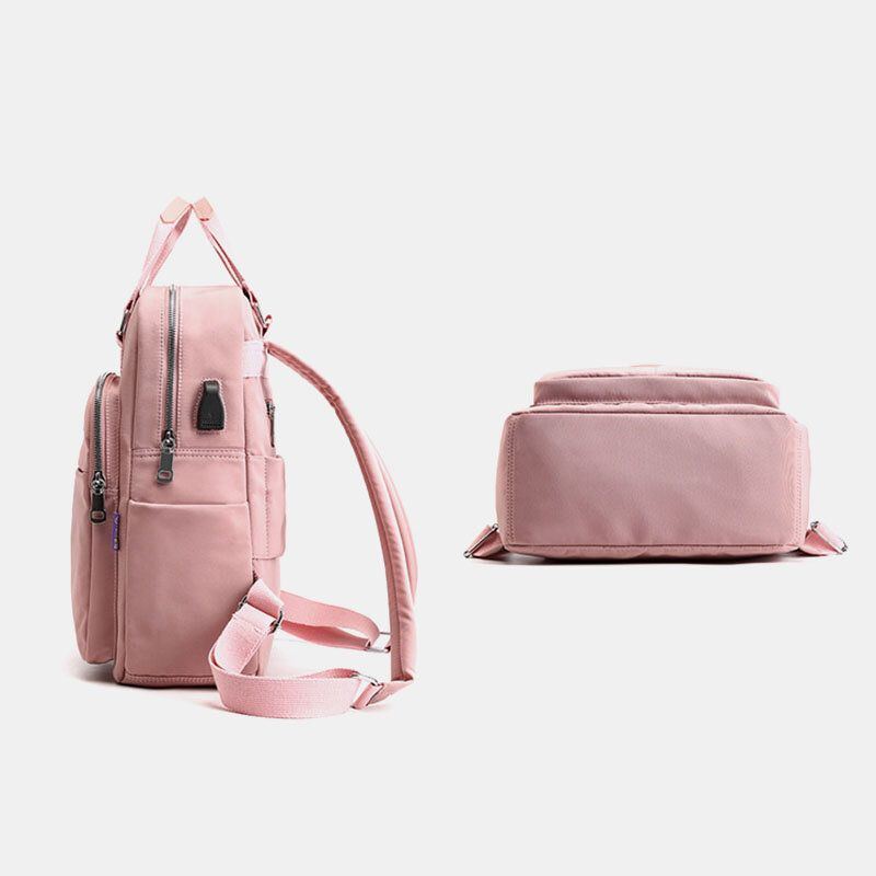 Wasserdichter Lässiger Patchwork Rucksack Für Damen Aus Nylon Mit Usb Ladeanschluss Für Die Schule Im Freien