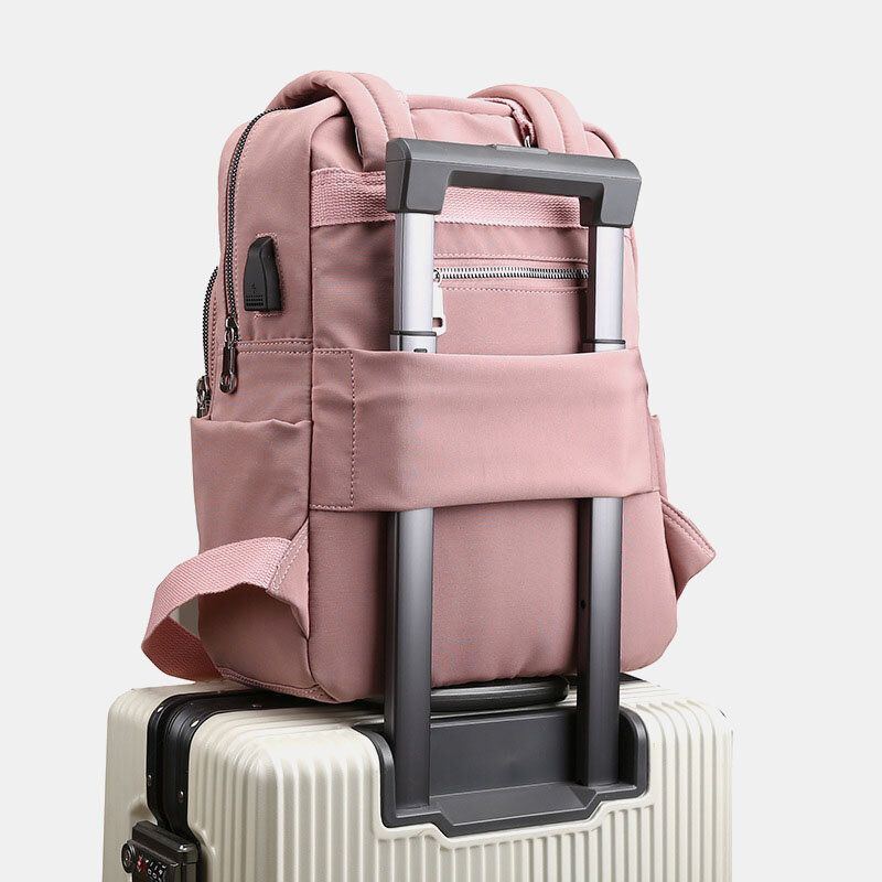 Wasserdichter Lässiger Patchwork Rucksack Für Damen Aus Nylon Mit Usb Ladeanschluss Für Die Schule Im Freien