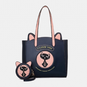 2 Stück Damenmode Umhängetasche Katze Muster Handtasche