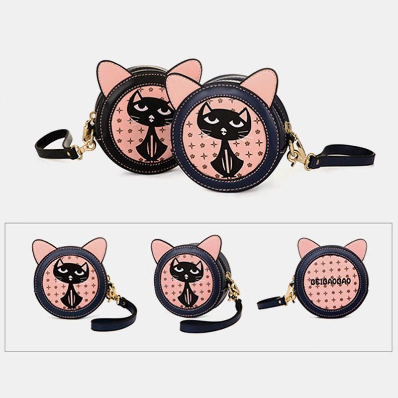 2 Stück Damenmode Umhängetasche Katze Muster Handtasche