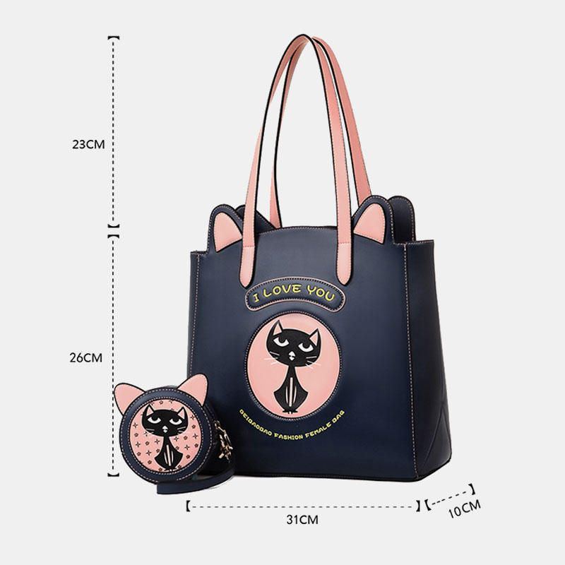 2 Stück Damenmode Umhängetasche Katze Muster Handtasche