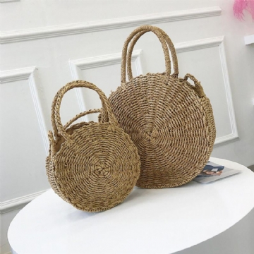 Bohemia Rattan Strohtasche Damen Stroh Handtasche Rund Strand 110cm Länge Polyester