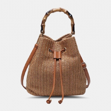 Damen Einfarbig String Lässige Strohtasche Handtasche Umhängetasche Umhängetaschen Bucket Bag