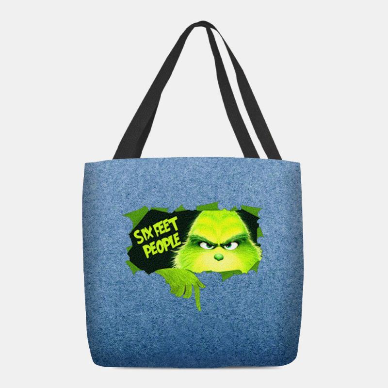 Damen Filz Niedliche Cartoon Grüne Monster Muster Umhängetasche Handtasche Tote