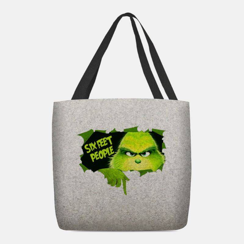 Damen Filz Niedliche Cartoon Grüne Monster Muster Umhängetasche Handtasche Tote