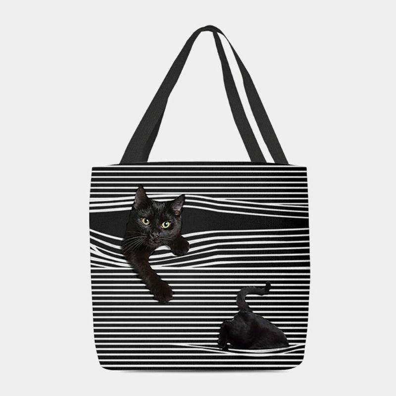 Damen Fühlte Sich Niedlich 3d Dreidimensionale Schwarze Katze Streifen Muster Umhängetasche Handtasche Tote