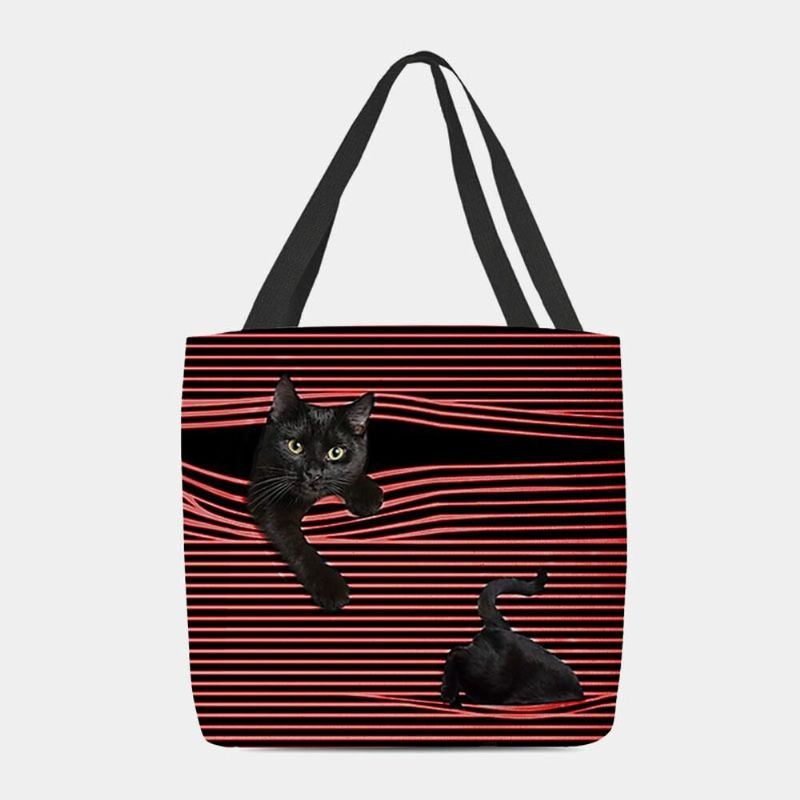 Damen Fühlte Sich Niedlich 3d Dreidimensionale Schwarze Katze Streifen Muster Umhängetasche Handtasche Tote