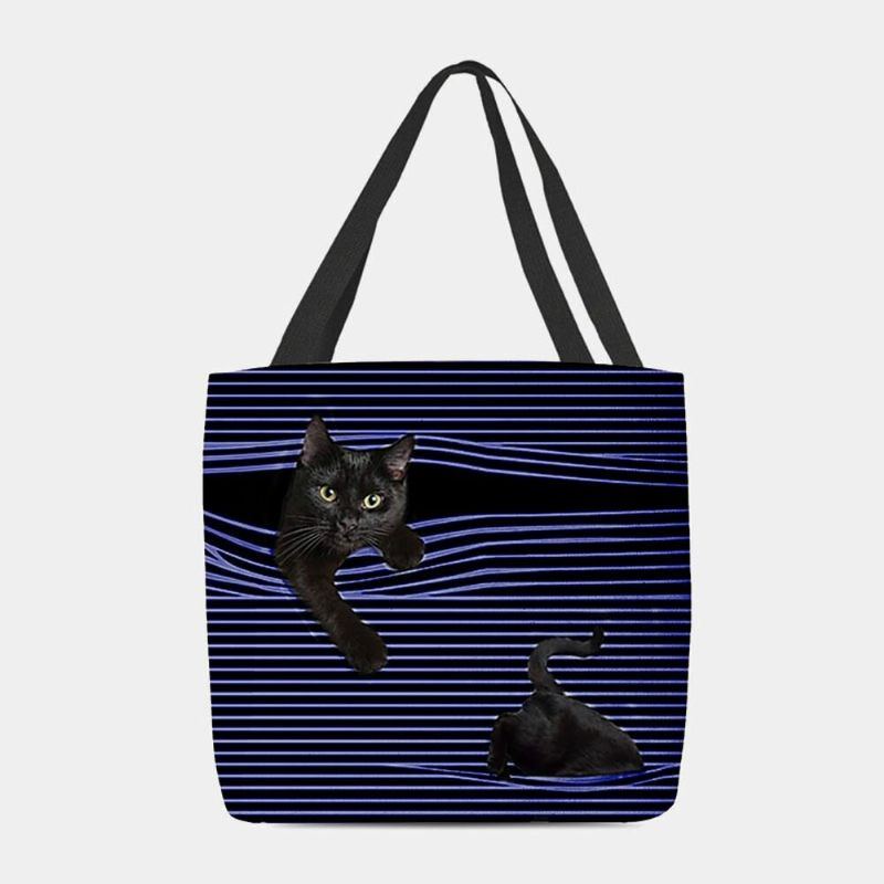 Damen Fühlte Sich Niedlich 3d Dreidimensionale Schwarze Katze Streifen Muster Umhängetasche Handtasche Tote