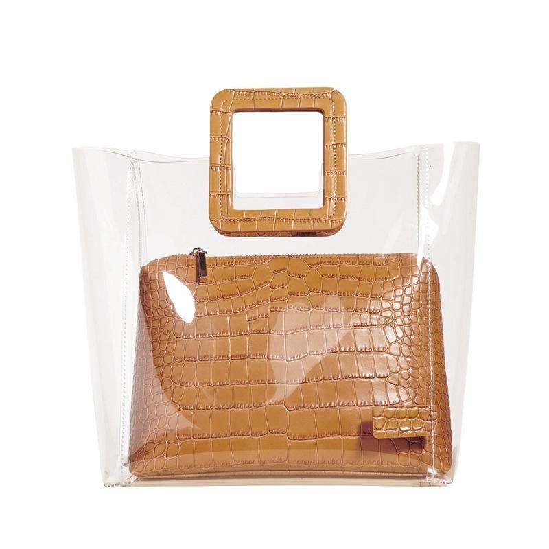 Damen Handtasche Mit Transparentem Krokodilmuster 2 Teilig