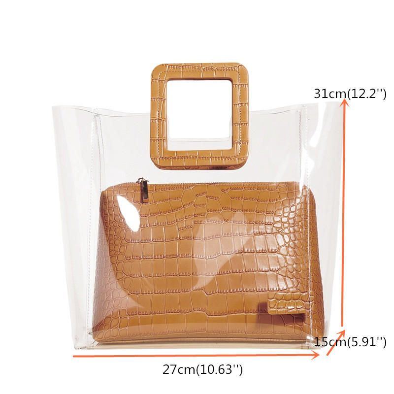 Damen Handtasche Mit Transparentem Krokodilmuster 2 Teilig