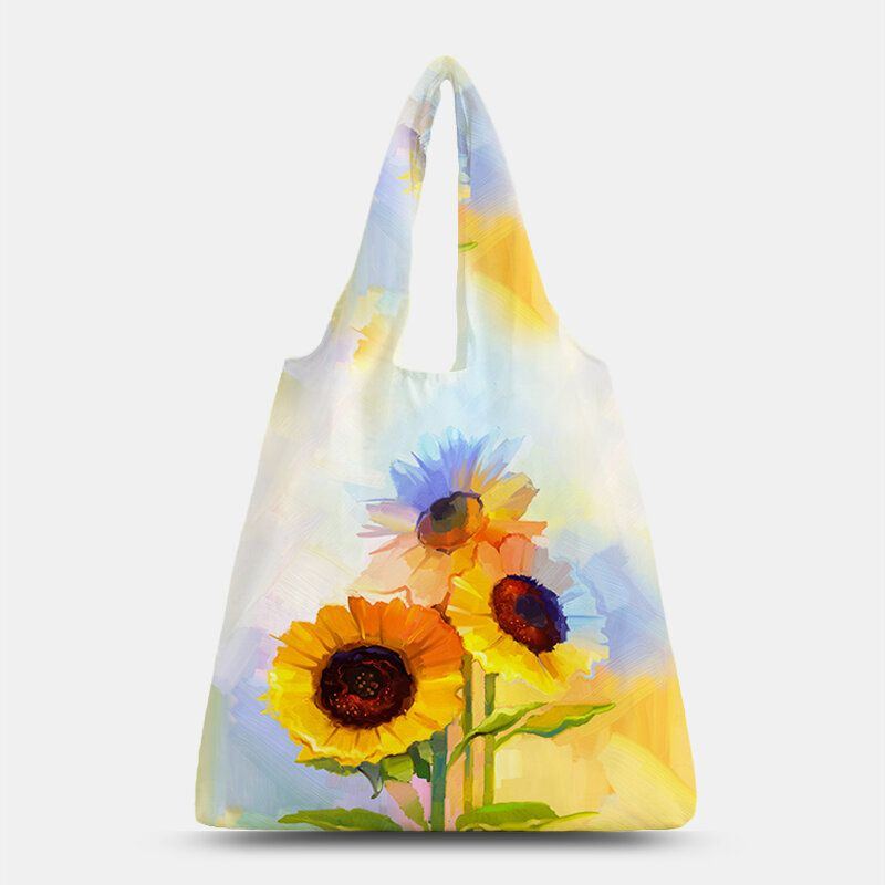 Damen Nylon Tie Dye Sunflower Muster Print Sommertasche Umhängetasche Handtasche Tote