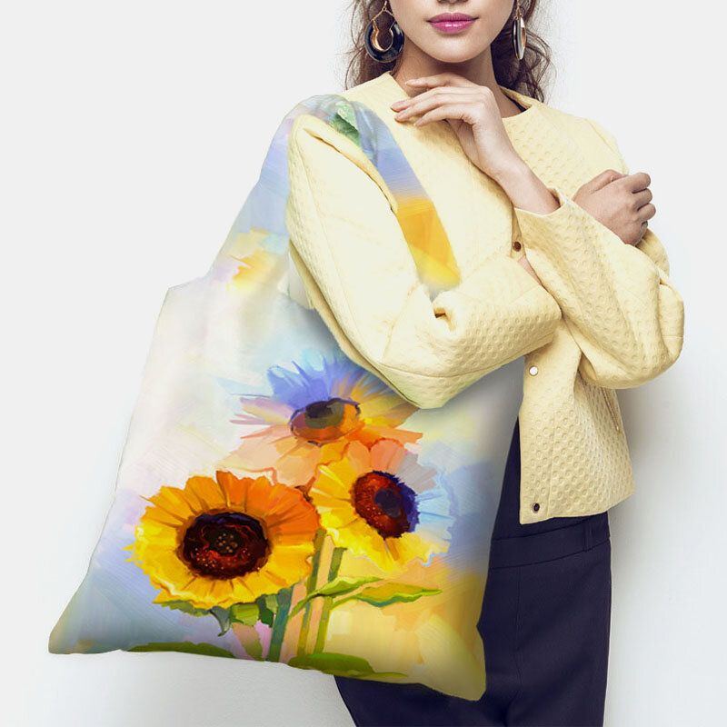 Damen Nylon Tie Dye Sunflower Muster Print Sommertasche Umhängetasche Handtasche Tote