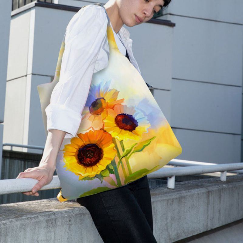 Damen Nylon Tie Dye Sunflower Muster Print Sommertasche Umhängetasche Handtasche Tote