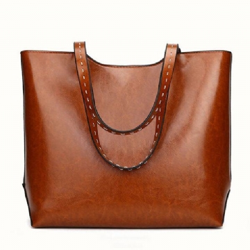 Damen Oil Leather Tote Bag Retro Umhängetasche