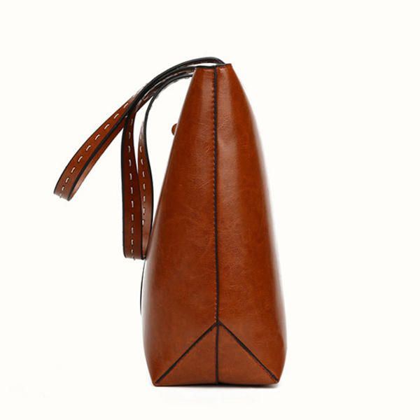 Damen Oil Leather Tote Bag Retro Umhängetasche