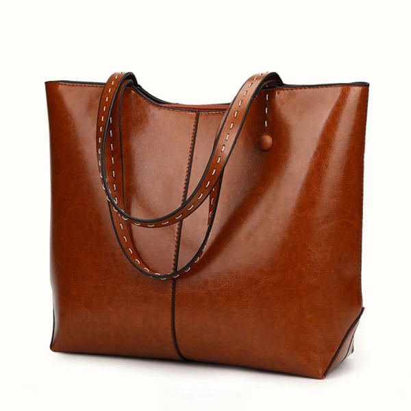 Damen Oil Leather Tote Bag Retro Umhängetasche